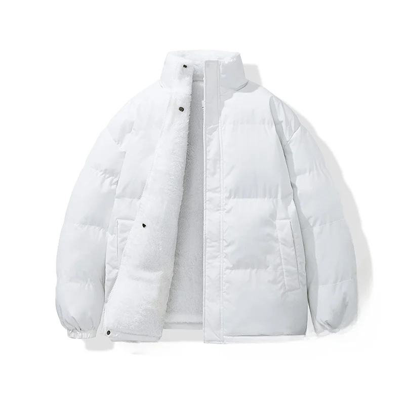 

Thiened White Cotton Jaet Ox Fabric Casual Youth Leisure Stand Collar Men's Cotton Coat Winter Warm Flannel Lined