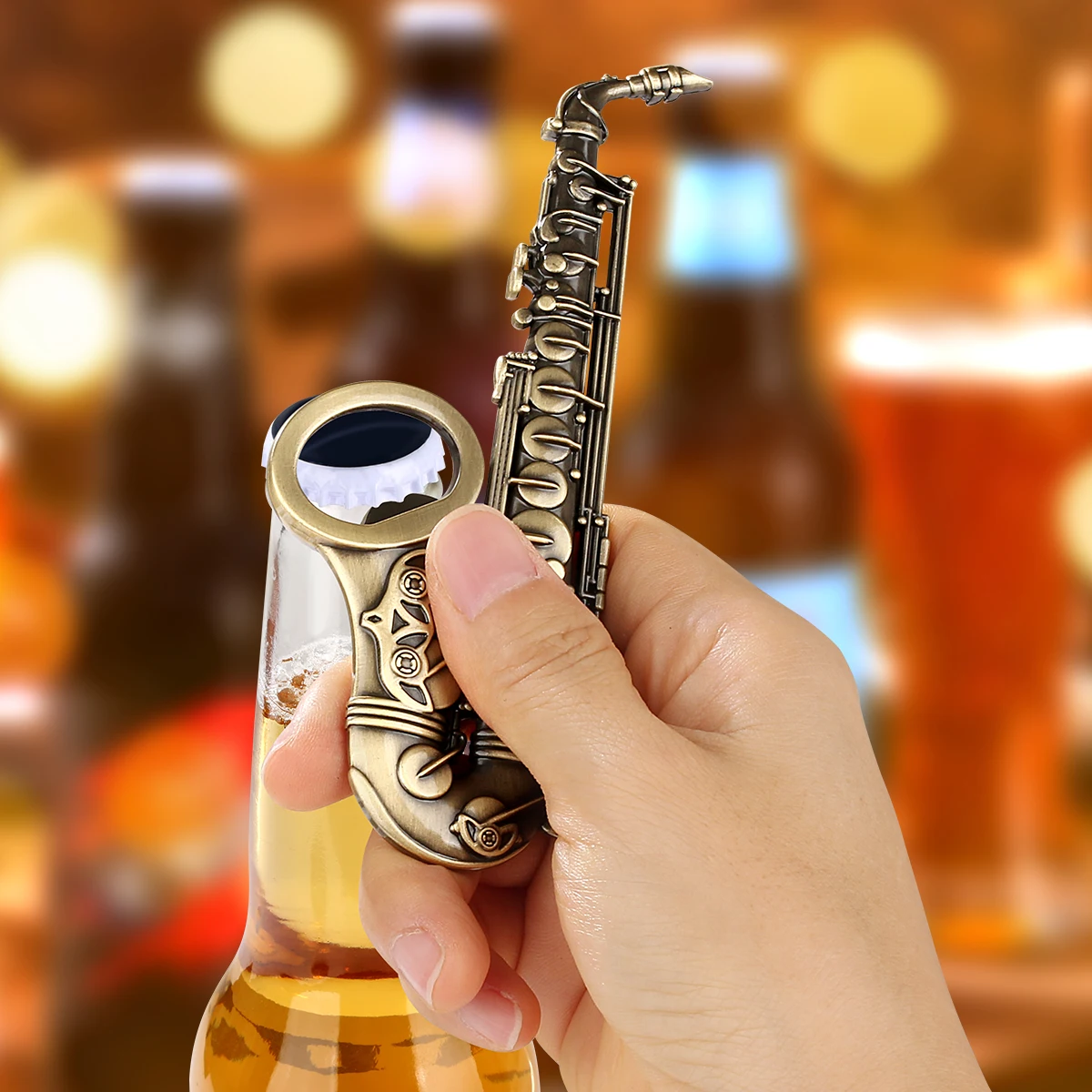Saxophone Shaped Bottle Opener Gold/Silver/Bronze Metal Beer Opener Gift for Saxophonist Birthday Gifts for Men Women Bar Tools