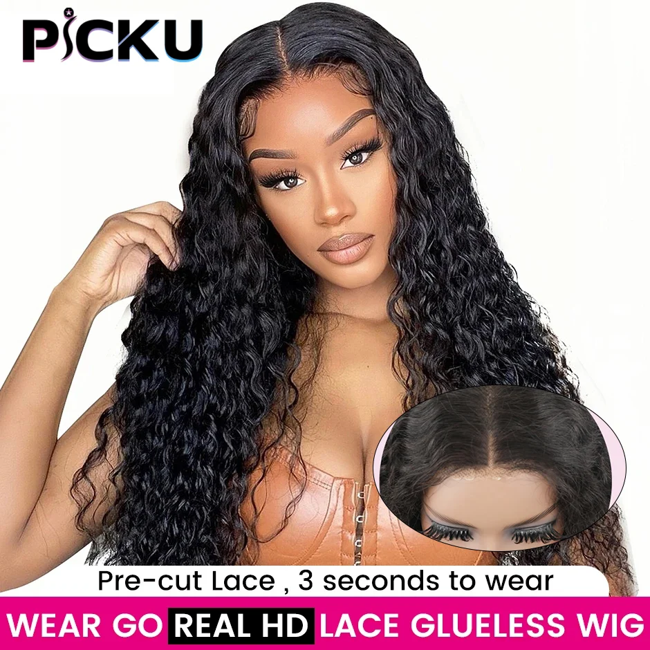 Malaysian Water Wave Glueless Lace Front Human Hair Wigs For Women 30 36 Inch HD Lace Closure Wig Wear Go Wigs Pre-Cut Lace