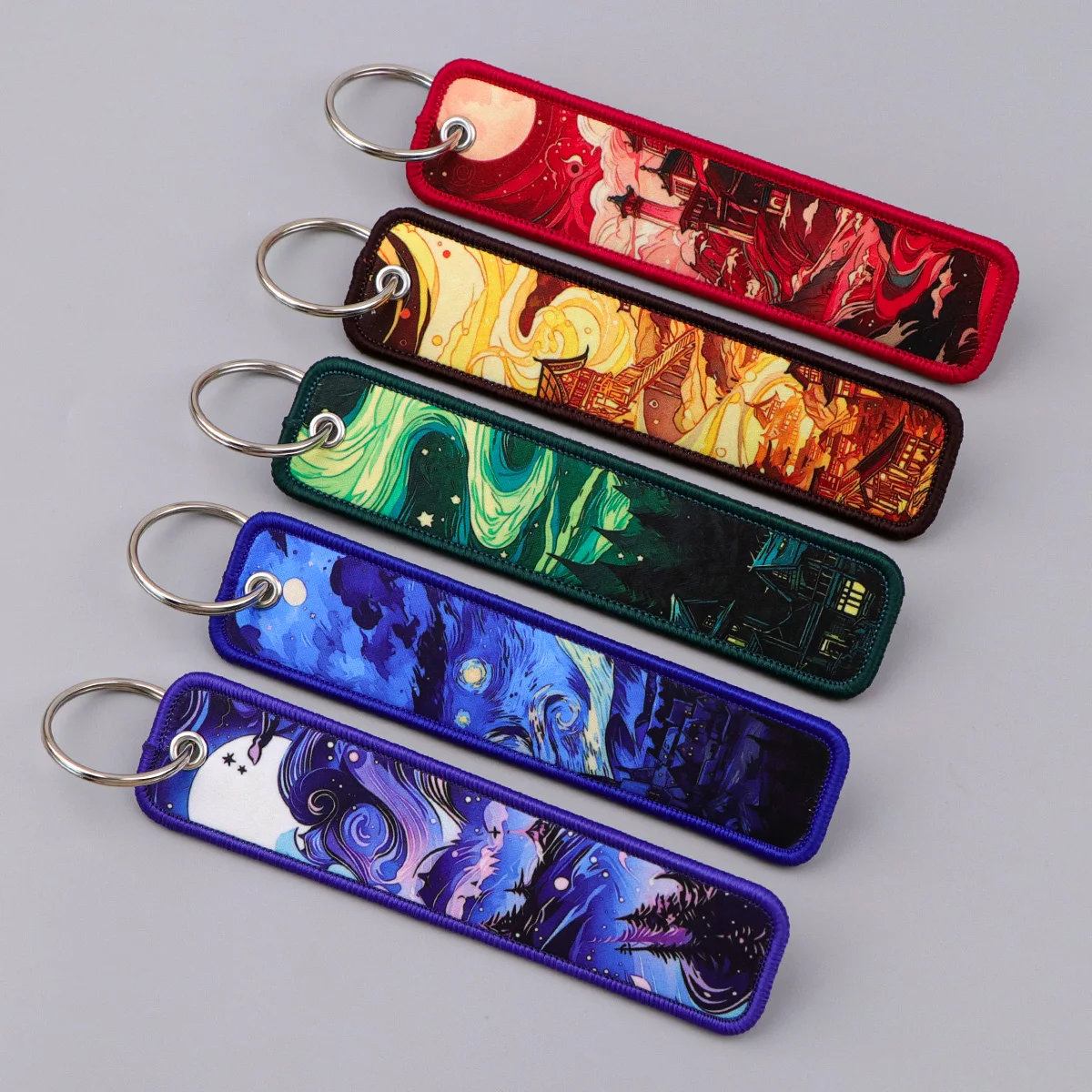 Starry Sky Ancient Building Embroidery Keychain Key Tag For Motorcycles Cars Backpack Fashion Keys Accessories Gifts For Friend