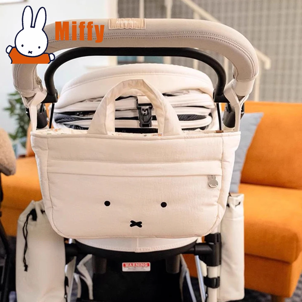 Kawaii Miffy Baby-Kinderwagen-Einkaufstasche, süßer Kinderwagen-Organizer, vielseitige gepolsterte Aufbewahrung, Windeltasche, Reisetasche, Geschenk für Mama und Mädchen