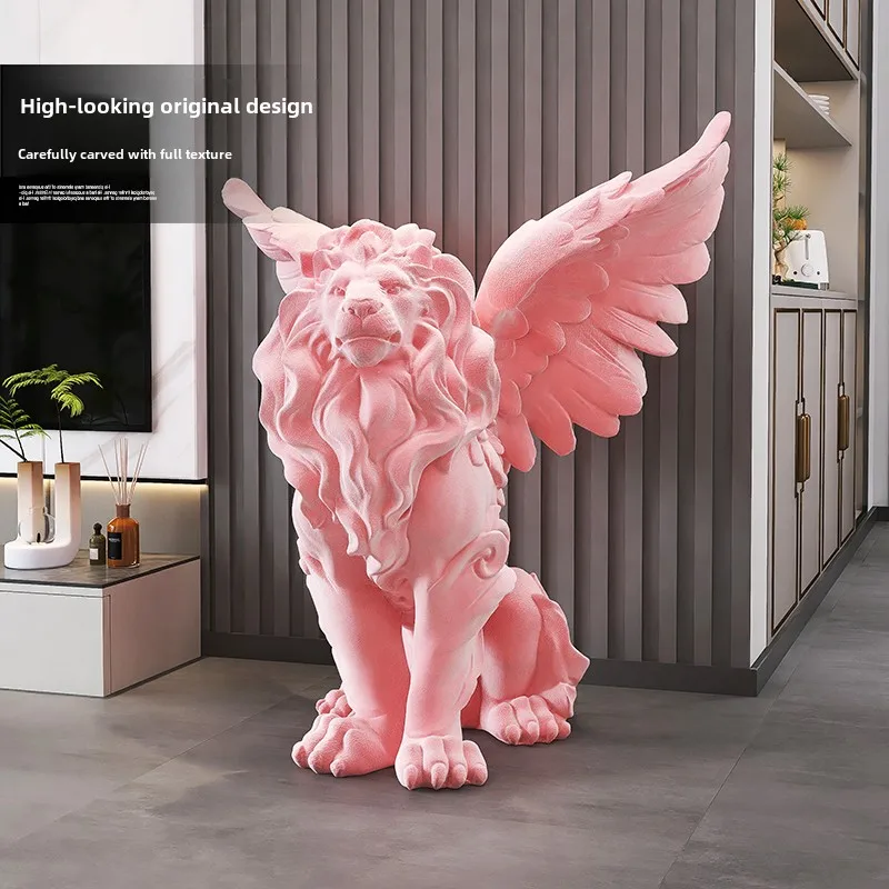 Home Decor Sculptures & Figurines Decorations Accessories Nordic Velvet Lion Floor Ornaments Living Room Resin Animal Statues