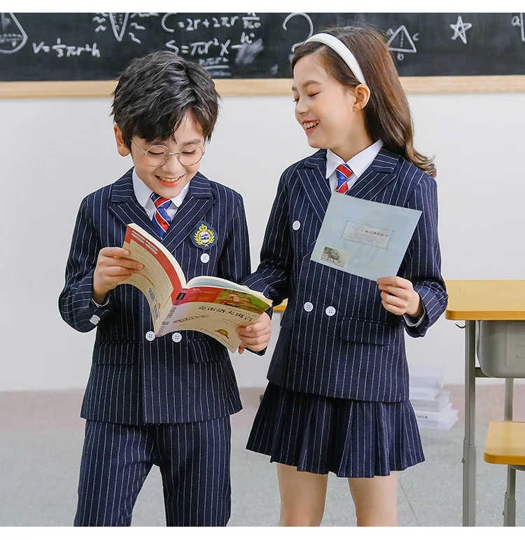 Boys Girls 4Pieces/Set  Jacket Vest Pants Tie School Uniform Suit Kids College Graduation Dress Children Photography Costume