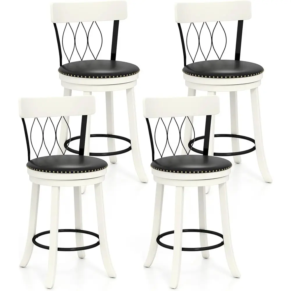 

Set of 4, 26 Swivel Bar Stools with Cushion, Ergonomic Backrest, and Footrest, Rubber Wood Upholstered Counter Height Chairs for