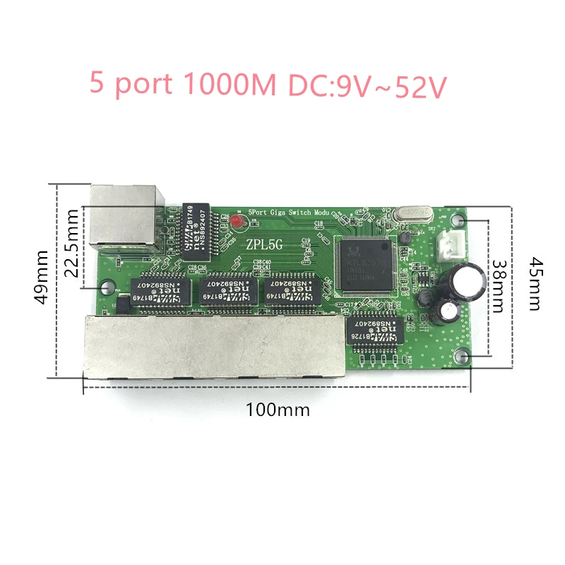 Módulo integrado dc 5v 12v16v 18v 24v36v48v 1a-3a do interruptor dos ethernet do gigabit do porto de 10/100/1000m 5 no interruptor industrial dos ethernet