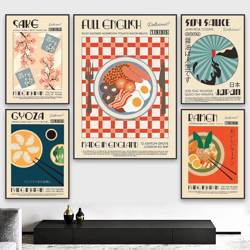 

Retro Japanese Korean traditional food Poster HD art sticky wall waterproof home living room bedroom bar aesthetic decoration