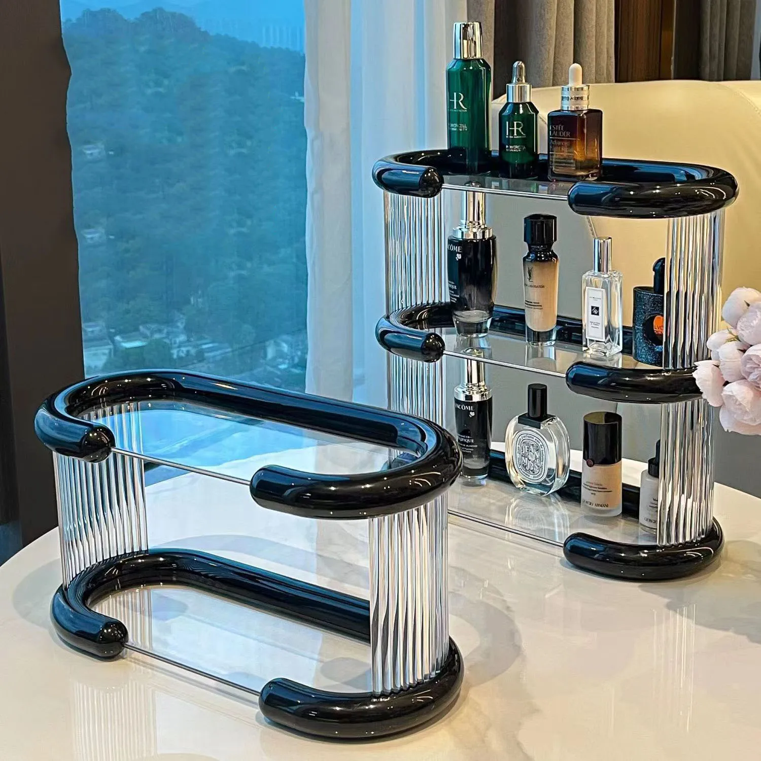 3-Tier Acrylic Makeup Shelf Stylish Perfume Storage Display Rack Spice Rack Organizer for Kitchen Makeup Organizer for Vanity