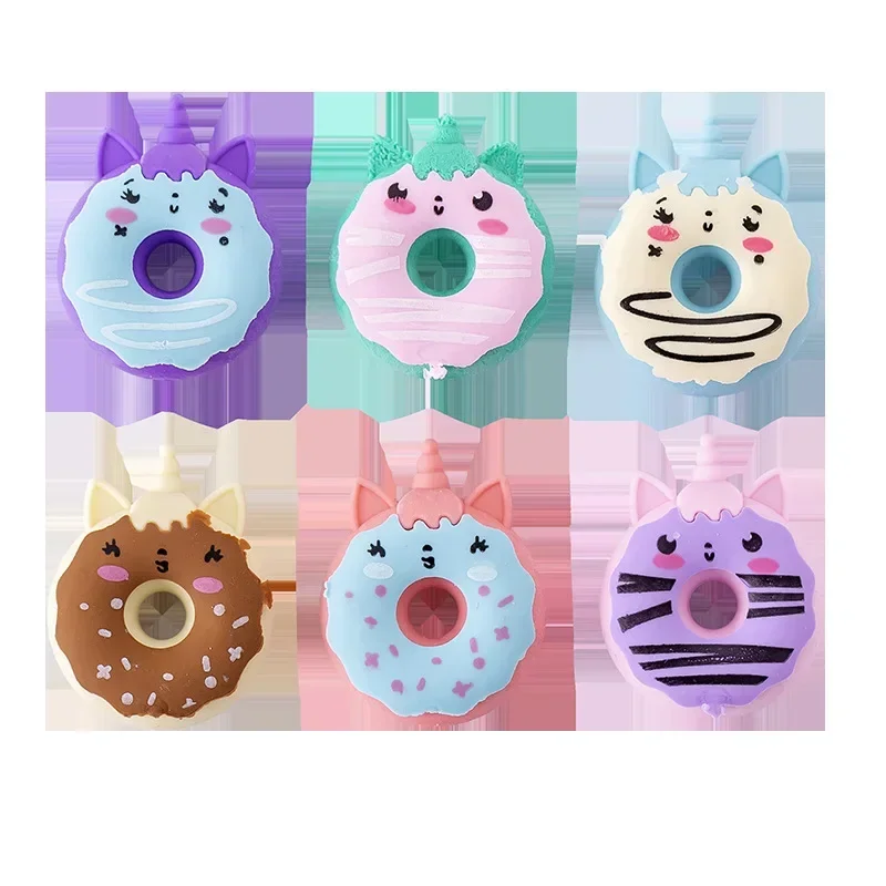 Borrador de goma con forma de donut Kawaii, borradores de lápiz creativos, suministros escolares, papelería, premios geniales para niños y estudiantes, 4 Uds.