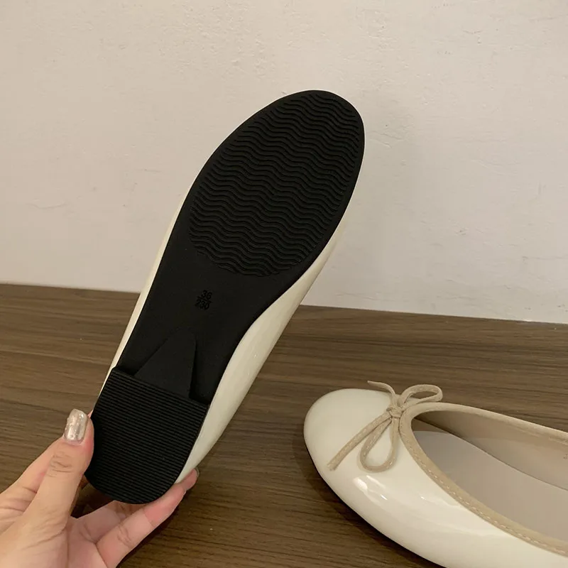 Frühling Herbst Damen Flache Schuhe Ballerinas Schmetterlingsknoten Weiche Modische Runde Zehenpartie Damenschuhe Neu – Detail 2