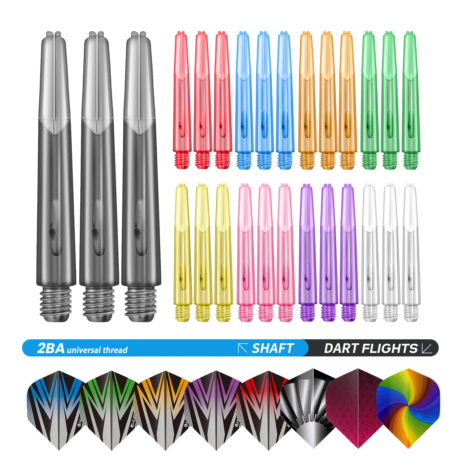 Huanqu 104-Piece Dart Accessories Set, 27 Standard Dart Flights + 27 2Ba Universal Dart Shafts + 50 Spring Anti-Loosening Rings, Dart Replacement Accessories Kit, Suitable for Soft Dart and Hard Dart Training and Competition