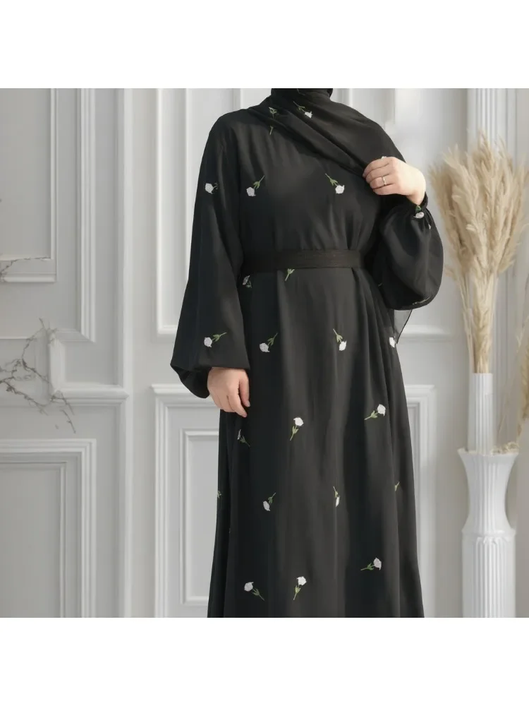 Robes musulmanes de luxe brodées de fleurs pour femmes, Kaftan Abaya dubaï, Robe africaine arabe, vêtements de prière, Caftan Marocain, Robe noire