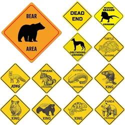 Metal Yellow Caution Warning Road Street Signs Xing Panda Bear Turtle Crossing Outback Road Street Sign for Gate Farmhouse Decor