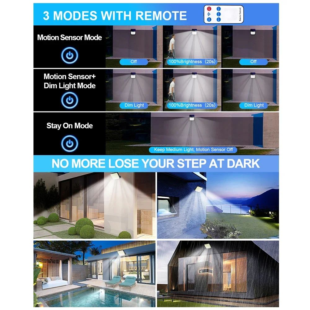 Lâmpada solar ao ar livre com sensor de movimento Luz LED impermeável de parede de emergência Luz solar alimentada para decoração de jardim 3 modos