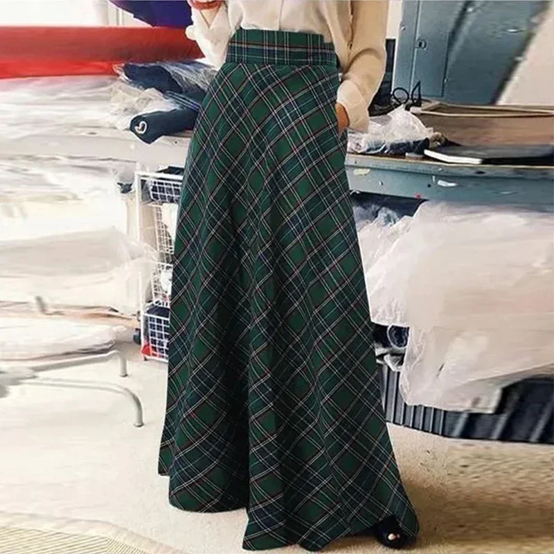 Autumn Winter Women Skirt Korean Style Retro Plaid A-line Skirt