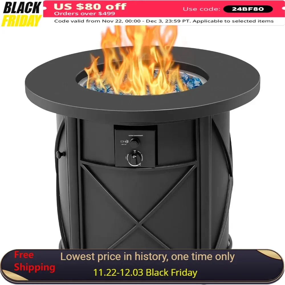 30 Inch Fire Pit Table with Fires Glass Cover Lid, Glass Stone, 50,000 BTU, Propane Gas Fire Pit Table