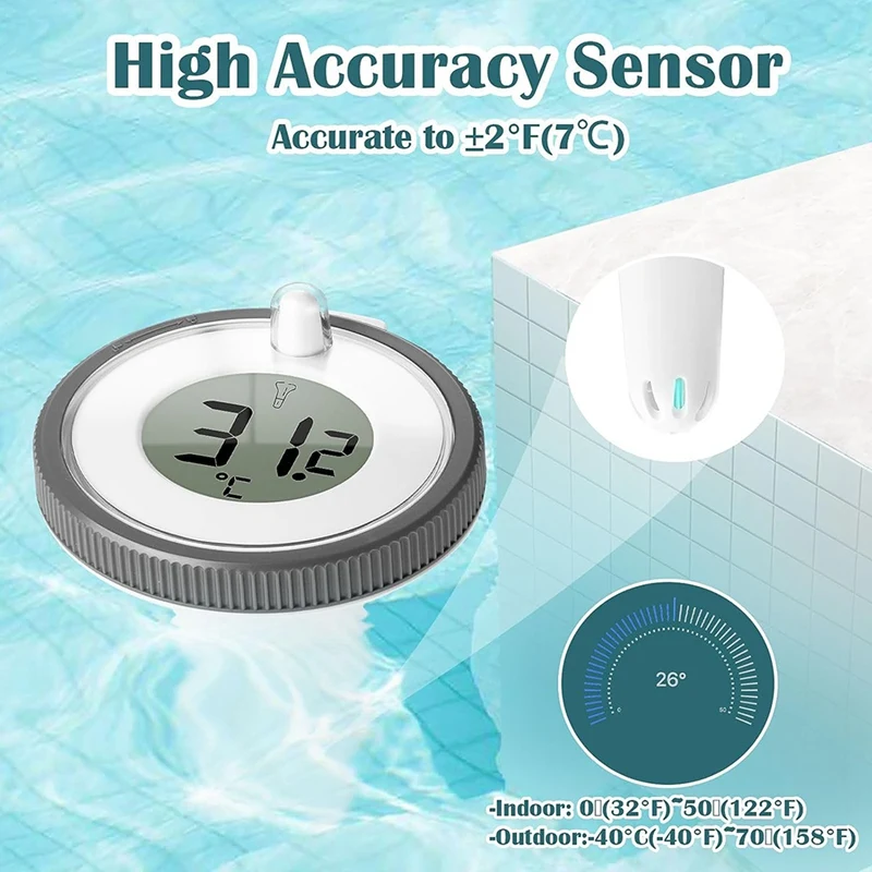 Wireless Pool Thermometer Floating Easy Read Digital Pool Thermometer Waterproof Fit For Swimming Pools, Aquariums