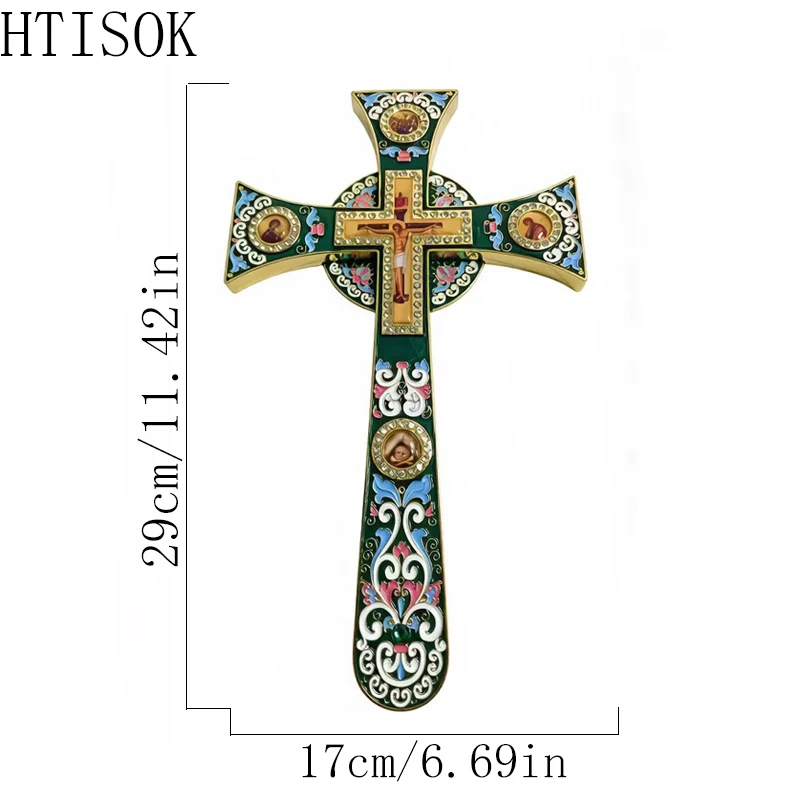 

New Orthodox Christian Religious Table Cross Gold Tone Altar Cross With Red Enamel Crucifix For Church Services And Home Worship
