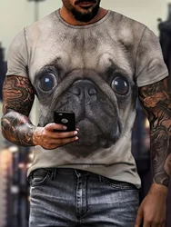 Men's 3D Digital Printed Animal Dog Pattern Print Crew Neck And Short Sleeve T-shirt, Casual And Chic Tops Suitable For Summer