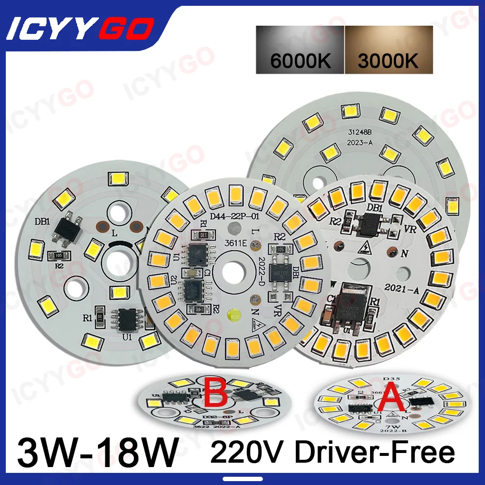 

10PCS 3W 5W 7W 9W 12W 15W 18W AC220V LED PCB Light Board SMD2835 Driver-Free DIY LED Light Board Bulb Light Source Board