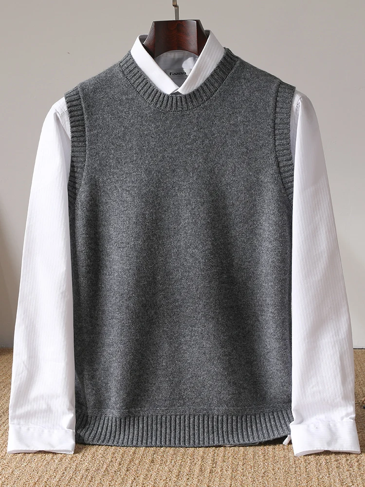 Bild 4: 100% Merinowolle Neuer Herren O-Ausschnitt Einfarbiger Pullover Dicker Strick Luxus-Pullover Warm Hautfreundlich Weste Herbst Winter Weicher Oberteil