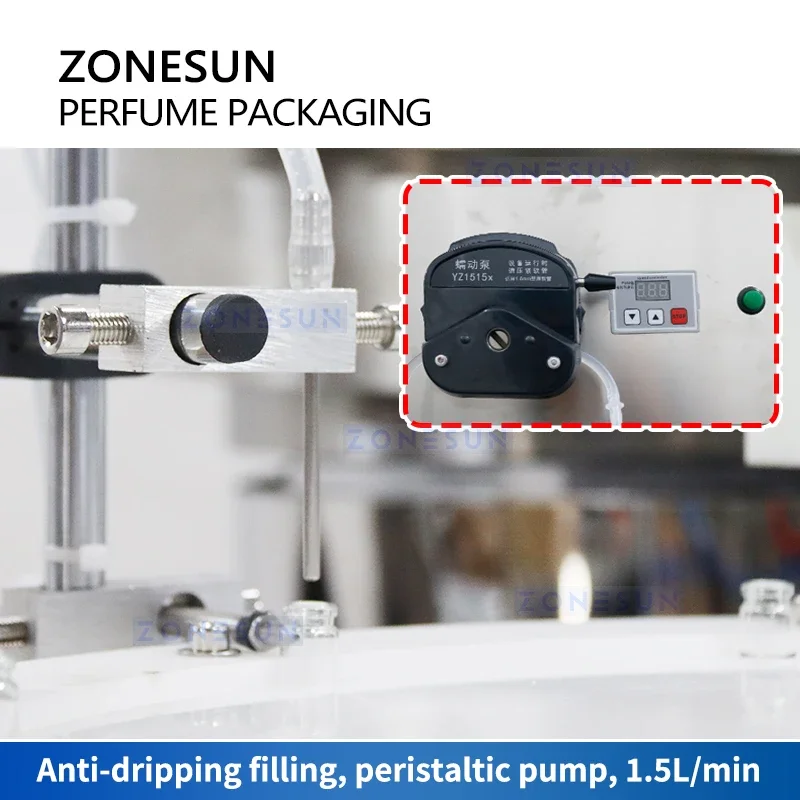 Zonesun 3 em 1 bomba peristáltica máquina de enchimento de garrafa de perfume com tampa alimentador amostra embalagem servo controle ZS-AFC7C