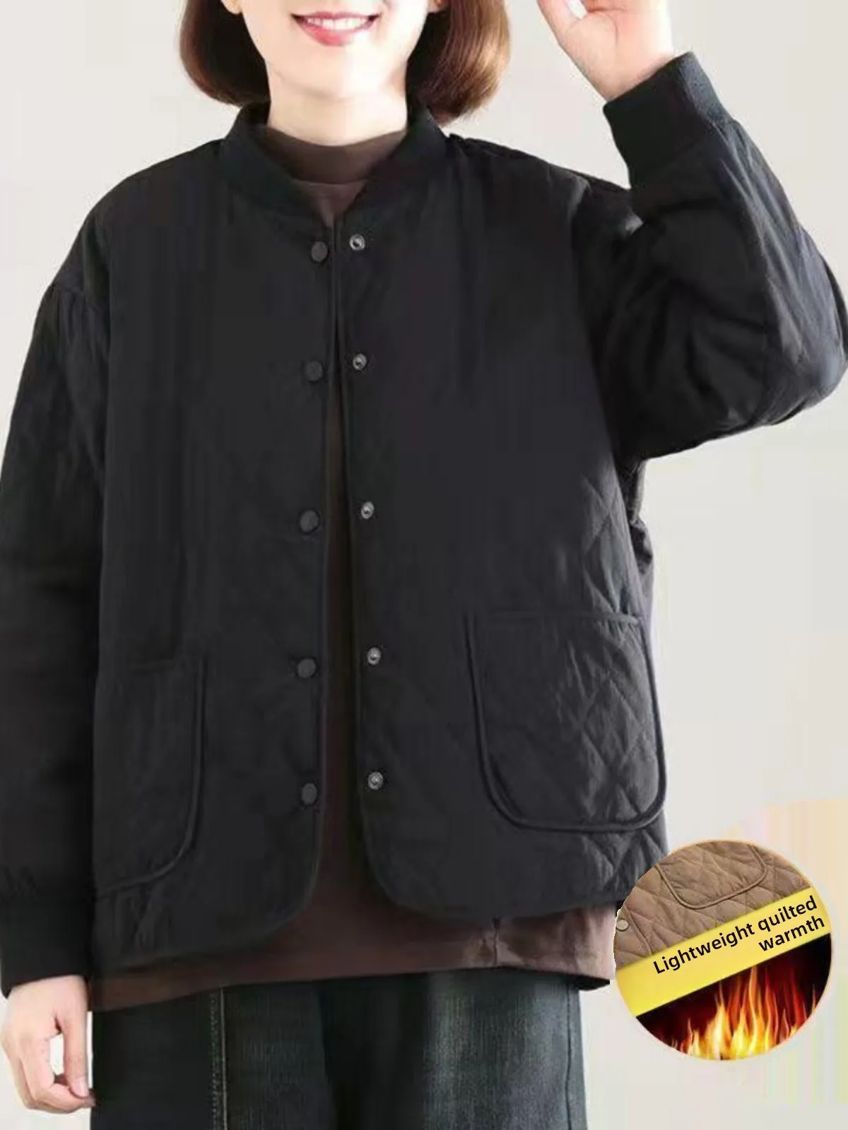 

Lightweight Padded Cotton Jaet Baseball Collar Mid-Length Outerwear for Women Casual Faionable Winter Coat Warmth