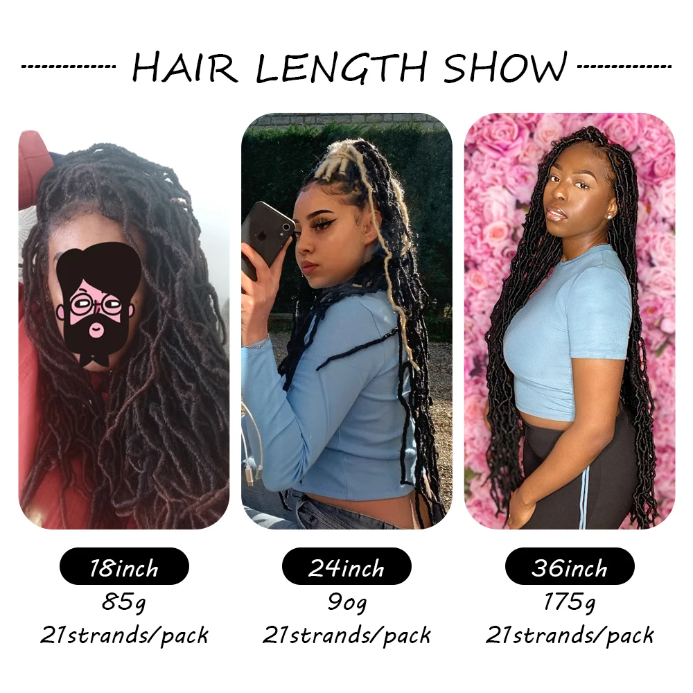 YunRong auxLocs Crochet Cheveux pour Femmes Noires, Extension Faux Locs, Tressage de Déesse Doux, Dreadlocks Cheveux, 36 ", 24", 18 ", 21 Brins