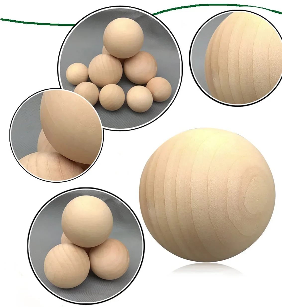1-500Pcs Solid Natural Color Ball Dia 6-55/60/70/75/80/90/100mm No Hole Round Wooden Beads Manual DIY Ball Jewelry Carving Beads
