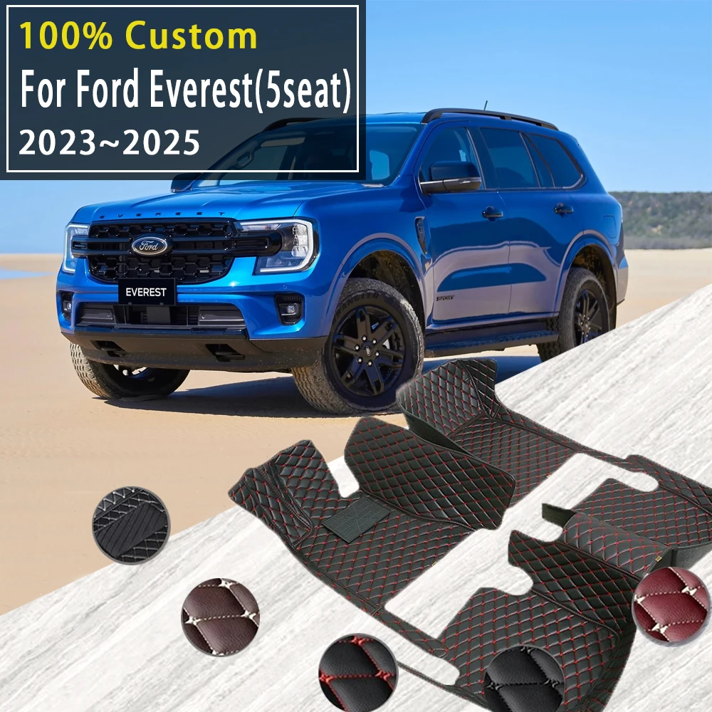 Car Floor Mats For Ford Everest U704 2023 2024 2025 5seat Waterproof Pads Foot Leather Carpets Floor Covers Auto Accessories
