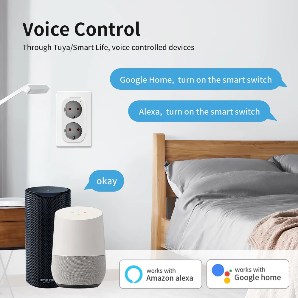 TNCE tuya 2 in 1 plug 16A eu, wifi Power Dual socket Monitor Smart life Remote Control Timer, Voice with Google Home Alexa Alice image 6