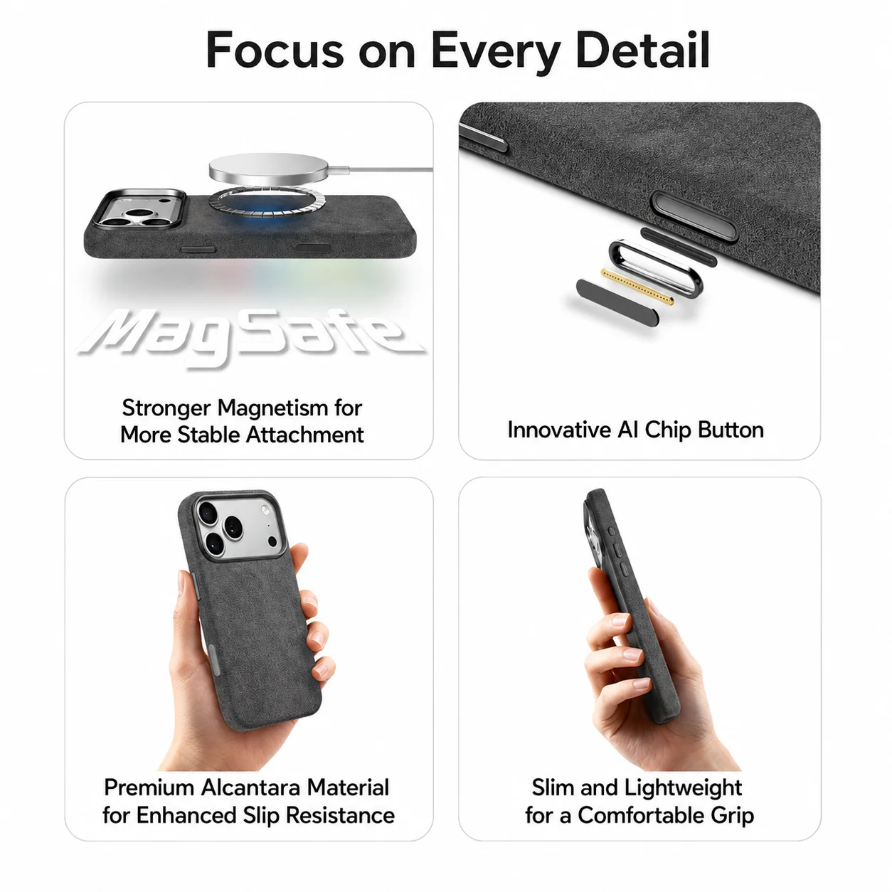 For iPhone 18 17 Pro Max Real Alcantara Magnetic Case With MagSafe Supercar Same Suede Luxury Leather Cover For iPhone 18 Pro - view 3