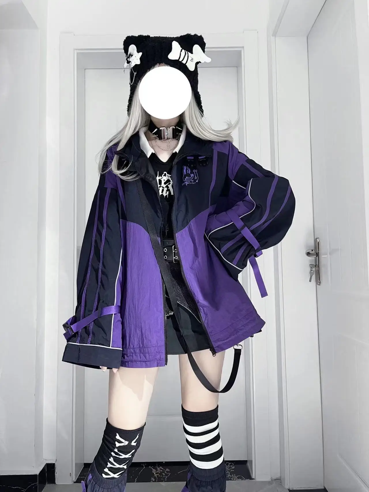 Y2K Japanese Sweet Cool Purple Women\'s Sports Jacket Autumn New Loose Slimming Zipper Cardigan Hooded Mine Style Hoodie Coat