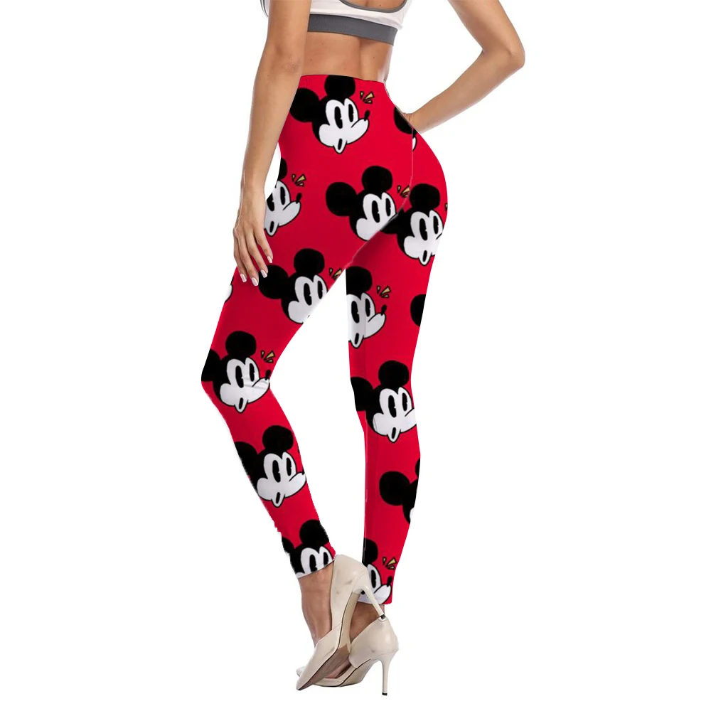 European and American Casual High Elastic Bottom Pants Disney Mickey Mouse Minnie print Pants for External Wear