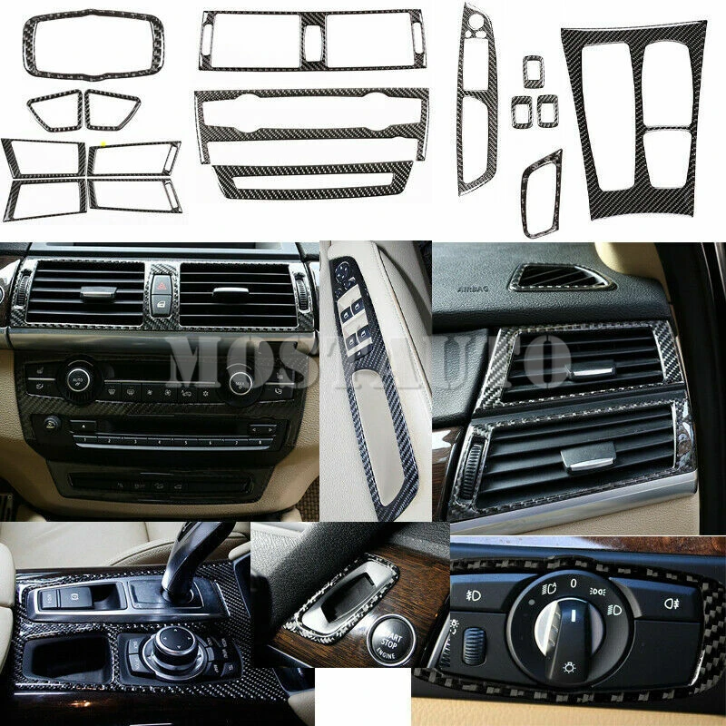 For BMW X5 E70 X6 E71 Soft Carbon Fiber Interior Accessories Kit Cover Trim 2008-2013 16pcs Interior Whole Kit