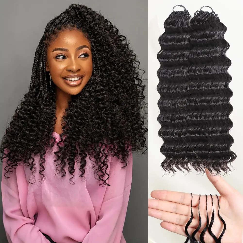 

Бесшовные предварительно разделенные накладные пряди из натуральных волос Deep Wave Feather Crochet, 100% натуральные кудрявые волосы для плетения с нитью.