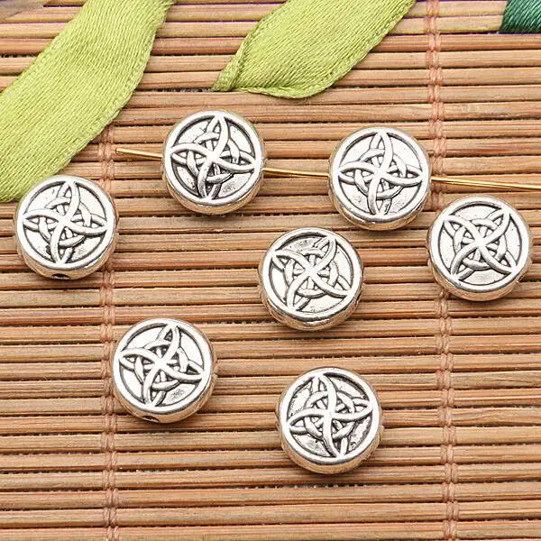 30pcs 10x4mm hole 1.1mm tibetan silver tone 2sided round pattern Spacer beads h0727