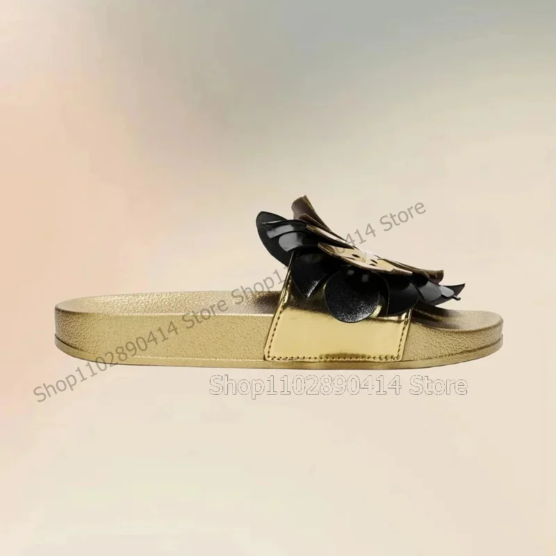 Pantofole open toe con design floreale in metallo rosso rosa Slip On Scarpe da donna Romanzo Fashion Party Banchetto all'aperto 2025 Zapatos Para Mujere