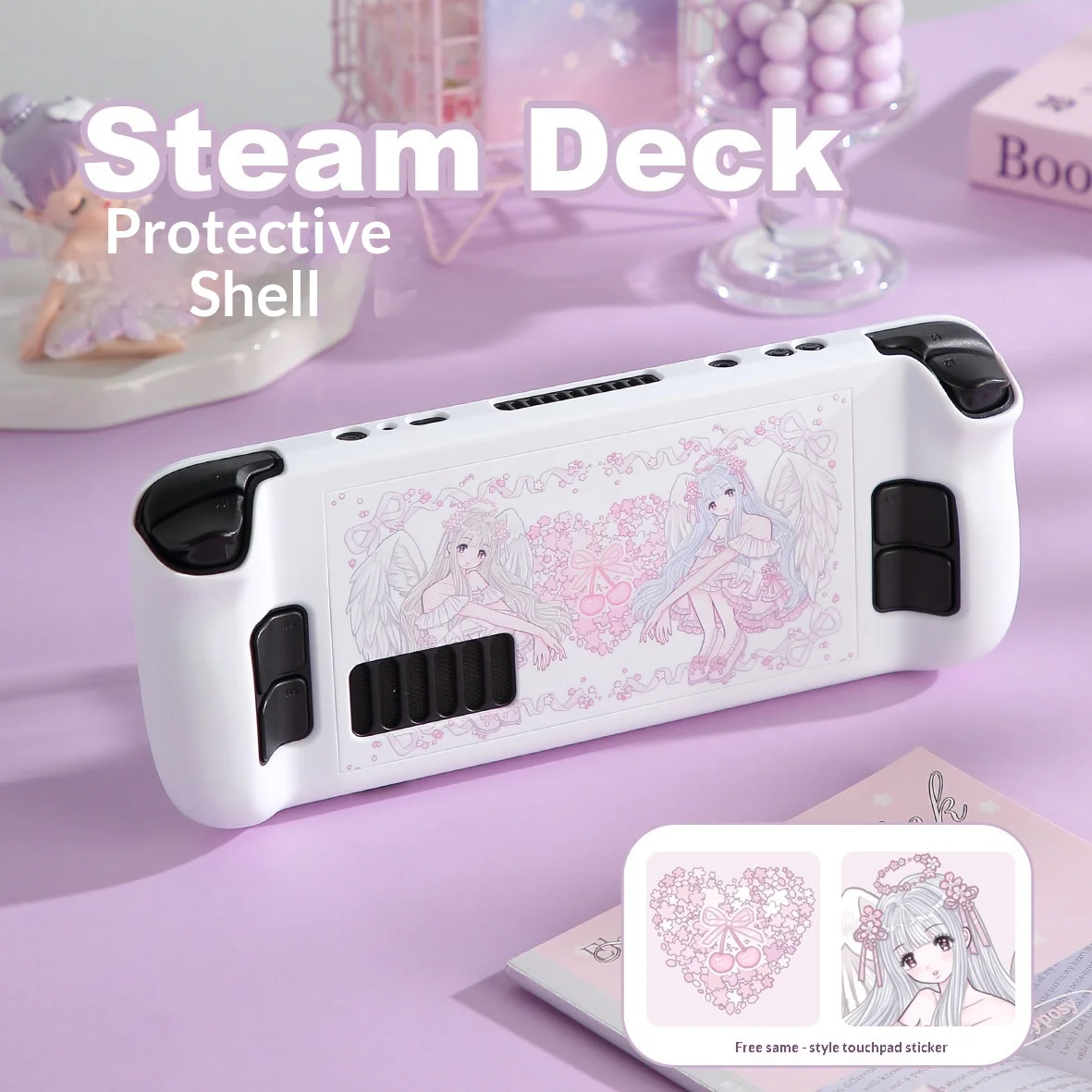 Steam Deck Protective Case Pink Cherry Blossom Angel Pattern Pc Hard Cover For Steam Deck Oled Portable Gaming Gamers