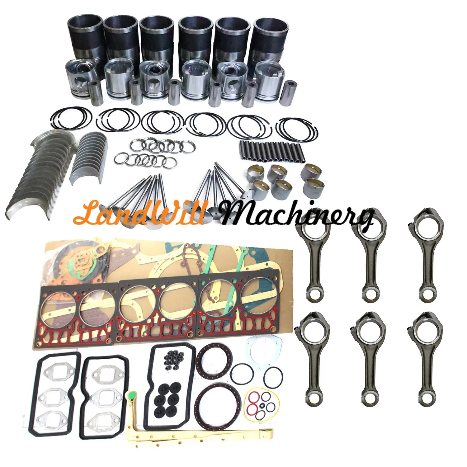 Overhaul Rebuild Kit + 6pcs Connecting Rod Fits For Doosan Daewoo DE08TIS Engine
