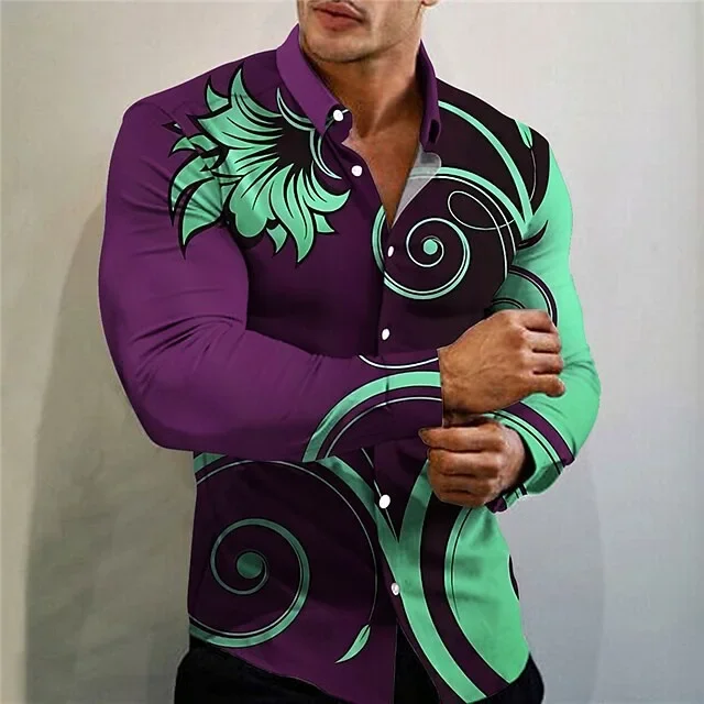 Floral Shirts 3d Printed Shirts Men Fashion Long Sleeve Hawaiian Shirt Summer Beach Blouses Men\'s Clothing Turn Over Collar