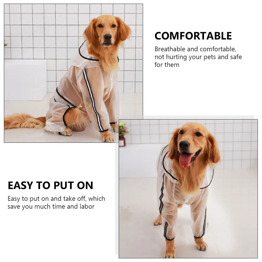 1 قطعة معطف واق من المطر الكلب شفافة مقنعين سترة مضادة للماء للكلاب المتوسطة الكبيرة خفيفة الوزن الحيوانات الأليفة المطر والعتاد في الهواء الطلق يوم ممطر