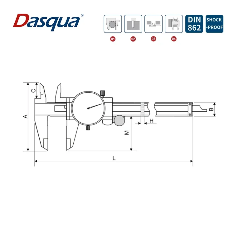 Dasqua 0-150mm 0.02mm Graduation Stainless Steel Double Shockproof Dial Vernier Caliper