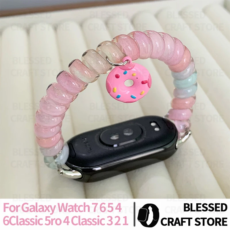 Sweet Translucent Gradient Bead Chain for Garmin Venu2S3S Lovely Donut Stretchy Wristband for Samsung Watch 7654FE Bracelet Band