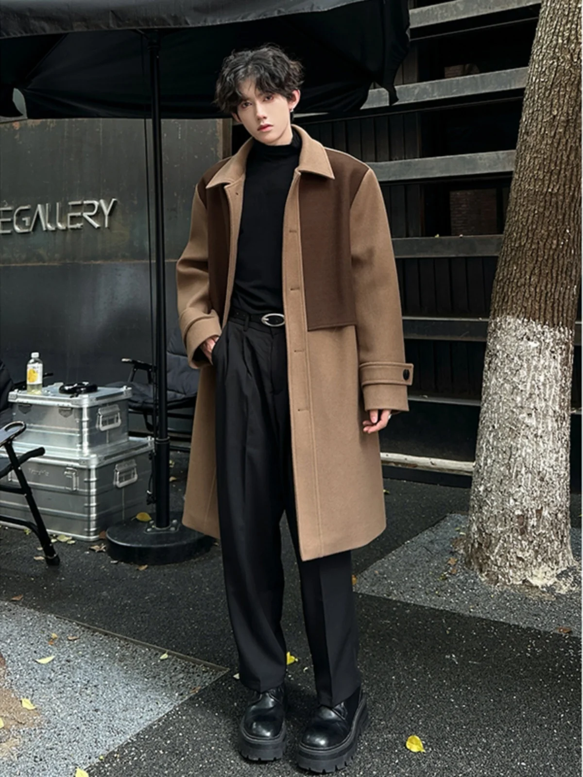 

Осень-зима, новое мужское длинное шерстяное пальто свободного покроя, теплое уличное корейское пальто, модное пальто с открытой передней частью