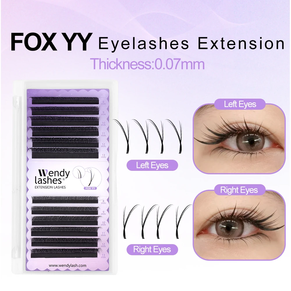 Wendy Lashes 12 Rows Fox Eyes YY Shape Eyelashes Extension 0.07mm YY Eyelash Cilia and Brazilian Volume Soft Faux Mink YY Lashes