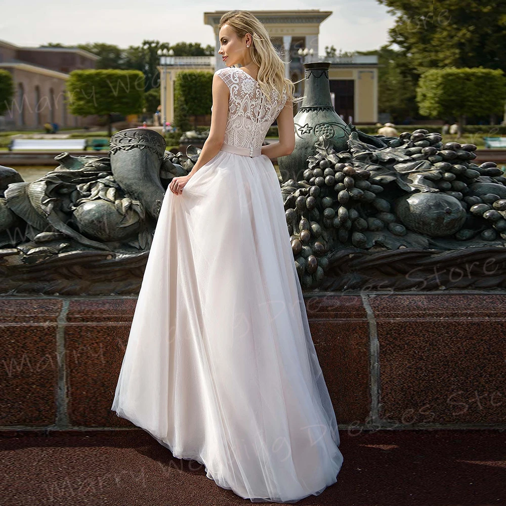 Robes de mariée A-ligne à la mode pour femmes, gracieux, O cou, mancherons, mariée, quelle que soit belle dentelle, appliques, éducatif