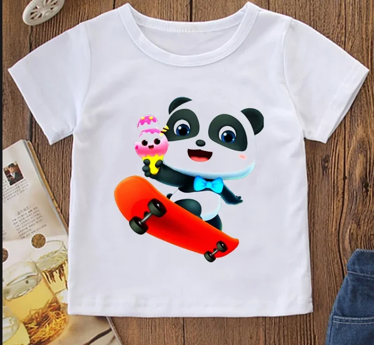 Funny  Rainbow Baby Panda Graphic Print Tshirt Girls/Boys Kids Clothes New Summer Short Sleeve T Shirt Tops