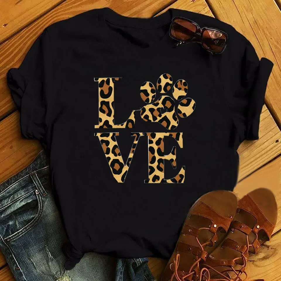 Leopard Print T Shirts Women Summer Short Sleeves T-shirt for Lady Shirt Harajuku O-neck Top Tees Female