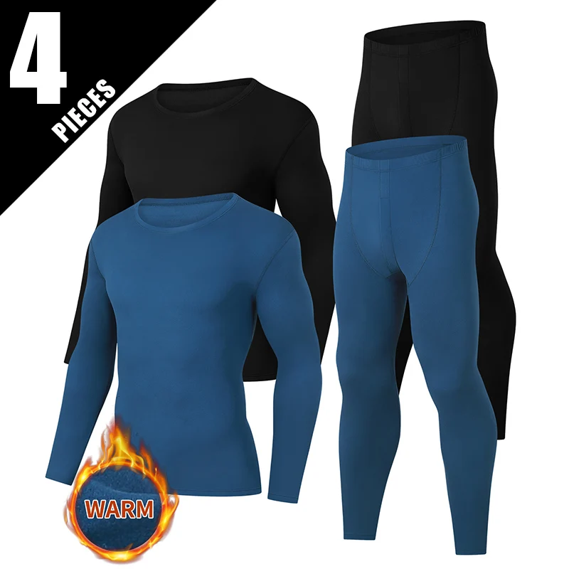 4-piece Men's Solid Color Velvet Warm Suit For Autumn And Winter Youth Sports And Leisure Basic Base Autumn Pants Jersey