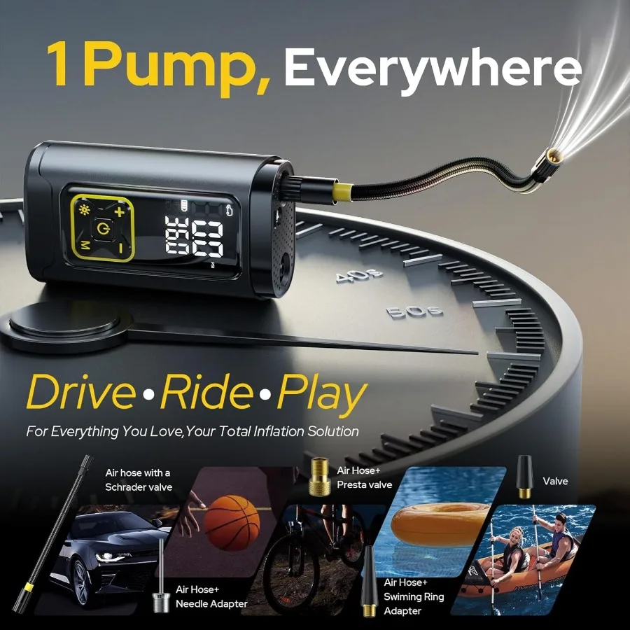 Przenośny kompresor powietrza do opon samochodowych 150PSI Cyfrowa pompka do opon z wbudowanym manometrem, oświetleniem LED, funkcją automatycznego wyłączania i szybkim pompowaniem.